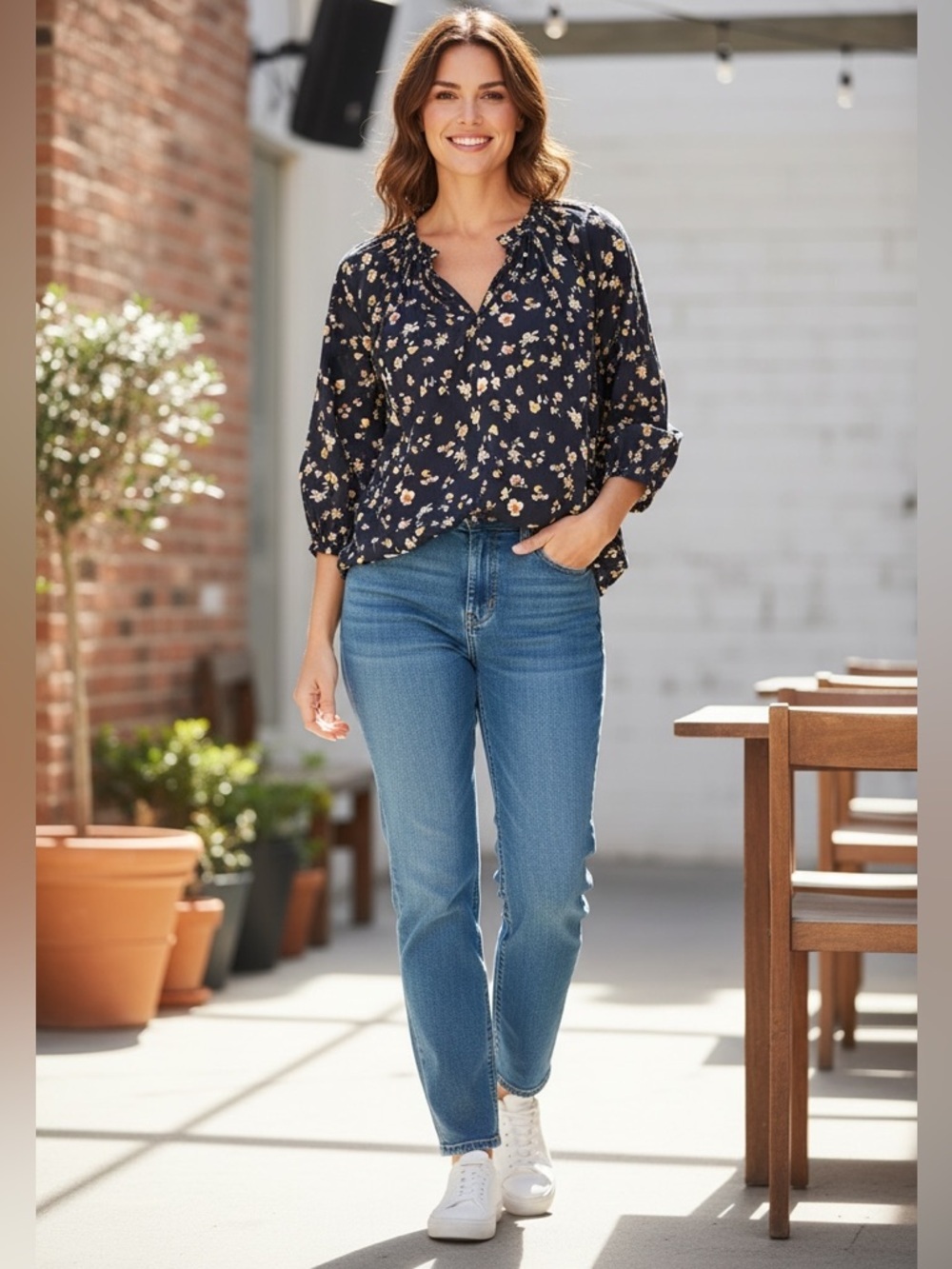 Lovestitch Navy Floral Blouse size Medium